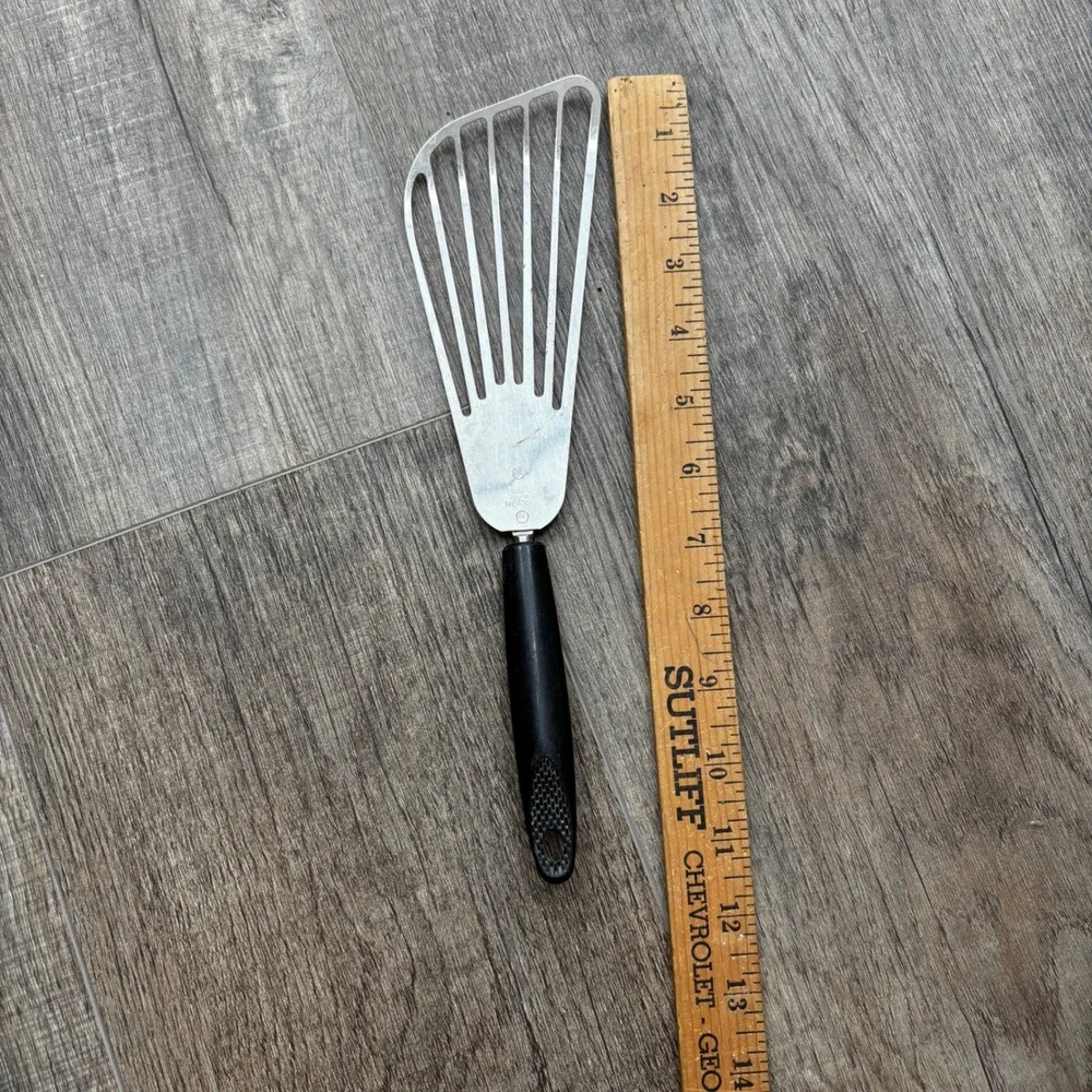 Ekco USA Stainless Steel Slotted Fish Spatula Turner Black Handle Vintage 11.5in